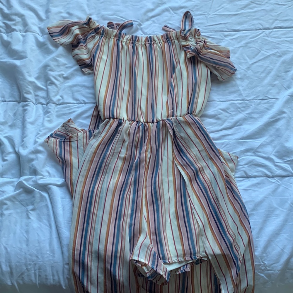 multicolor romper with train